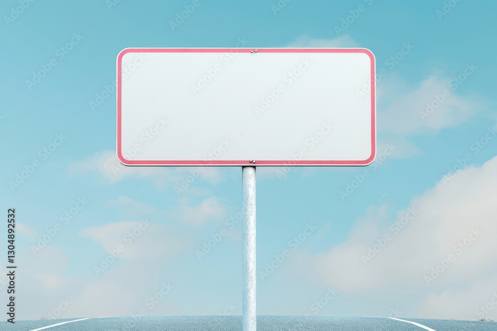 Blank road sign standing tall against a clear blue sky with soft clouds, inviting curiosity from travelers on the empty highway Blank road sign standing tall against a clear blue sky with soft clouds, inviting curiosity from travelers on the empty highway