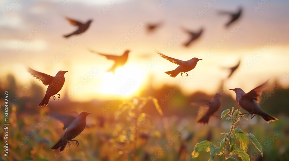 Birds flying sunset field nature freedom hope Birds flying sunset field nature freedom hope