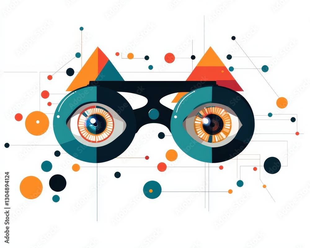 Obraz premium Big data surveillance, eyes looking through data-filled binoculars.