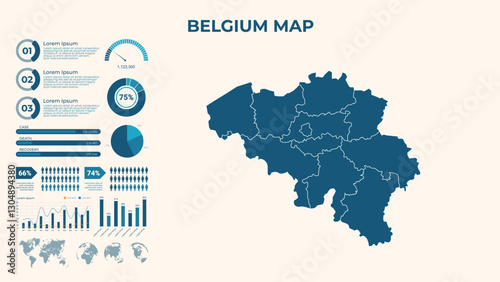 Infographic Map of Belgium. Vector Map of a global map in the form of regions of Belgium. Vector Illustration