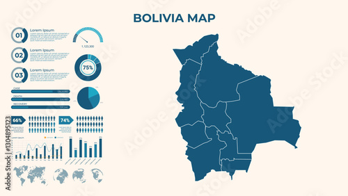 Infographic Map of Bolivia. Vector Map of a global map in the form of regions of Bolivia. Vector Illustration