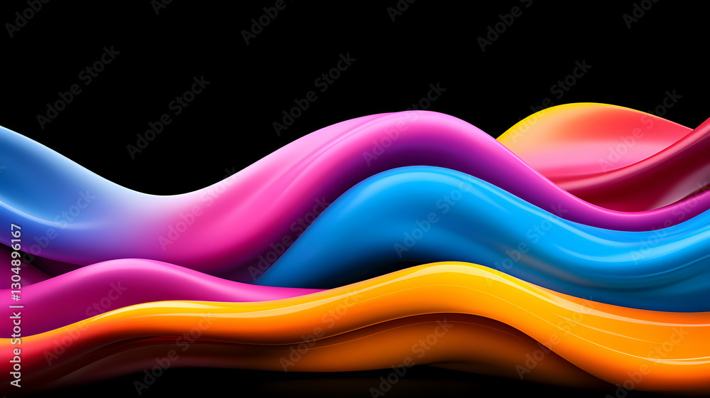 Abstract Colorful Ribbon Waves on Dark Background Abstract Colorful Ribbon Waves on Dark Background