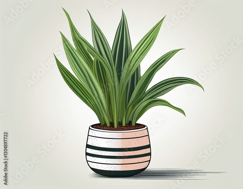  realistic indoor plant in pot detailed houseplant in striped ceramic pot isolated snake plant sansevieria for interior decoration