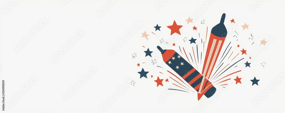 Obraz premium Colorful fireworks illustration with stars and sparkles on a light background.