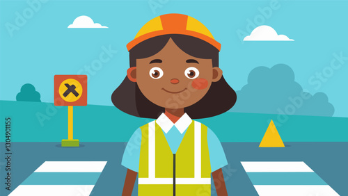 The school crossing guards dedication to the safety of the students is evident as she patiently waits for the last child to cross her smile never faltering.. Vector illustration