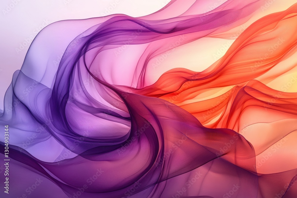 Fototapeta premium Flowing colors create a vibrant display of fabric with shades of purple, red, and orange in soft gradation during daylight