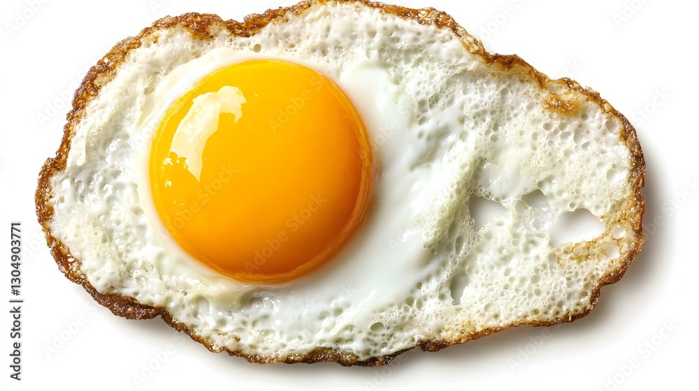 Fried Egg with Bright Yellow Yolk and Crispy Edges Served on a Plain White Background Fried Egg with Bright Yellow Yolk and Crispy Edges Served on a Plain White Background
