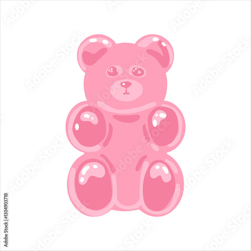 Cartoon pink gummy jelly bear. Cute Jelly fruit candy. For printing on cards, invitations, tattoo, clothing design. Hand drawn vector illustration isolated on a white background.