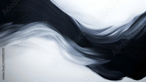 A captivating abstract swirl of black and white colors creating a dynamic flow, perfect for modern art applications. photo