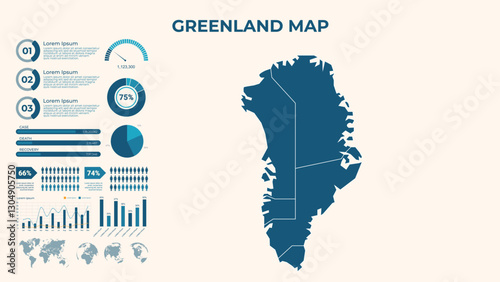 Infographic Map of Greenland. Vector Map of a global map in the form of regions of Greenland. Vector Illustration