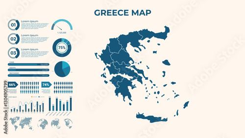 Infographic Map of Greece. Vector Map of a global map in the form of regions of Greece. Vector Illustration