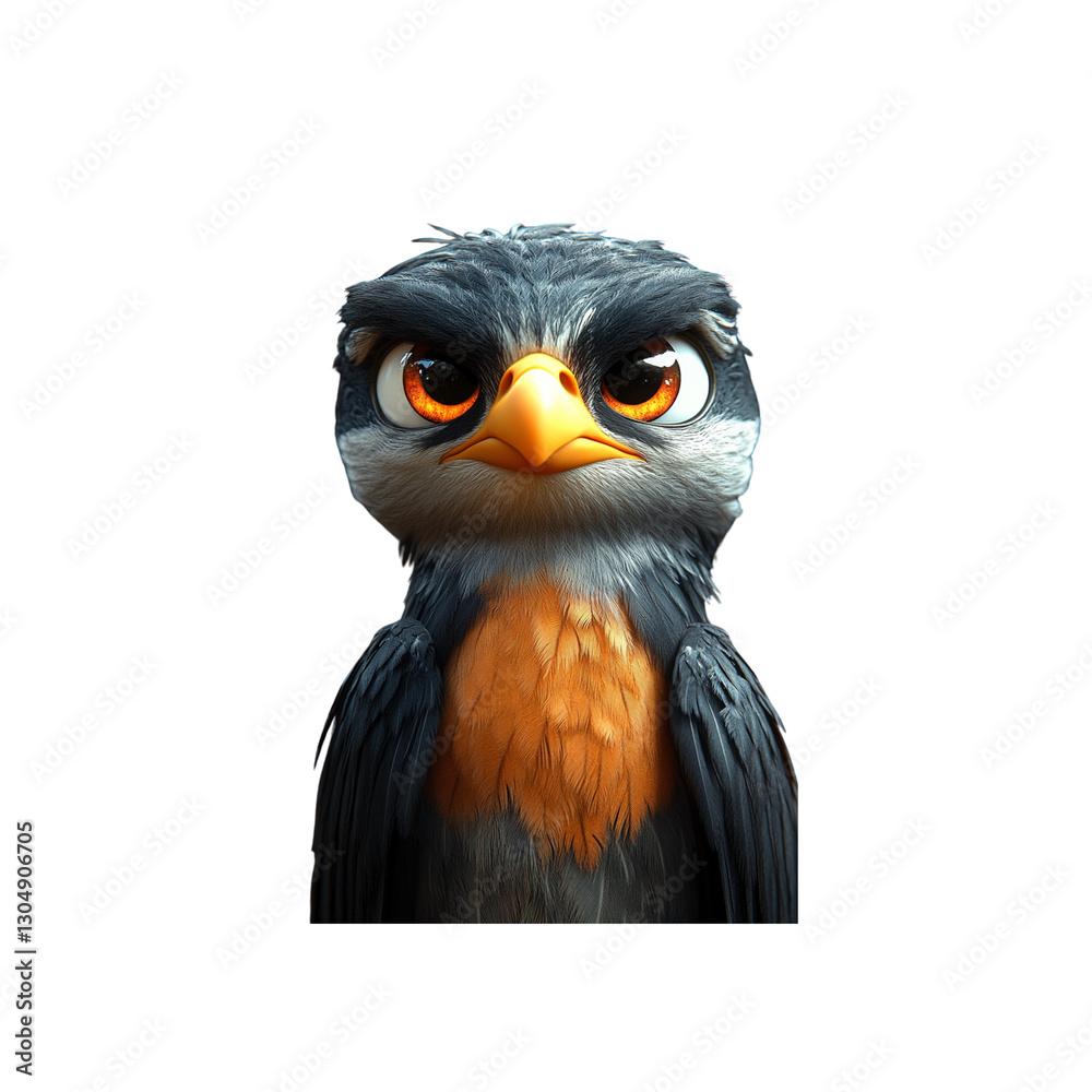 Fototapeta premium Grumpy Animated Bird Character Portrait