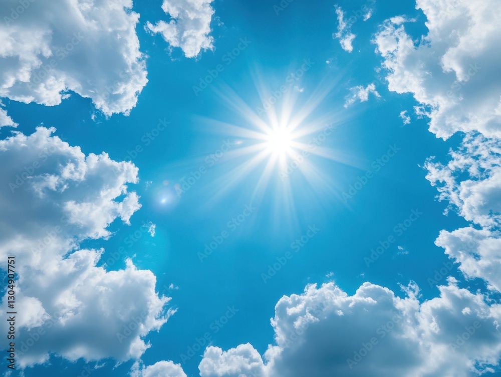Radiant Sunlight Bursting Through Fluffy Clouds in a Vast Azure Sky Creating a Sense of Hope and Serenity Radiant Sunlight Bursting Through Fluffy Clouds in a Vast Azure Sky Creating a Sense of Hope and Serenity