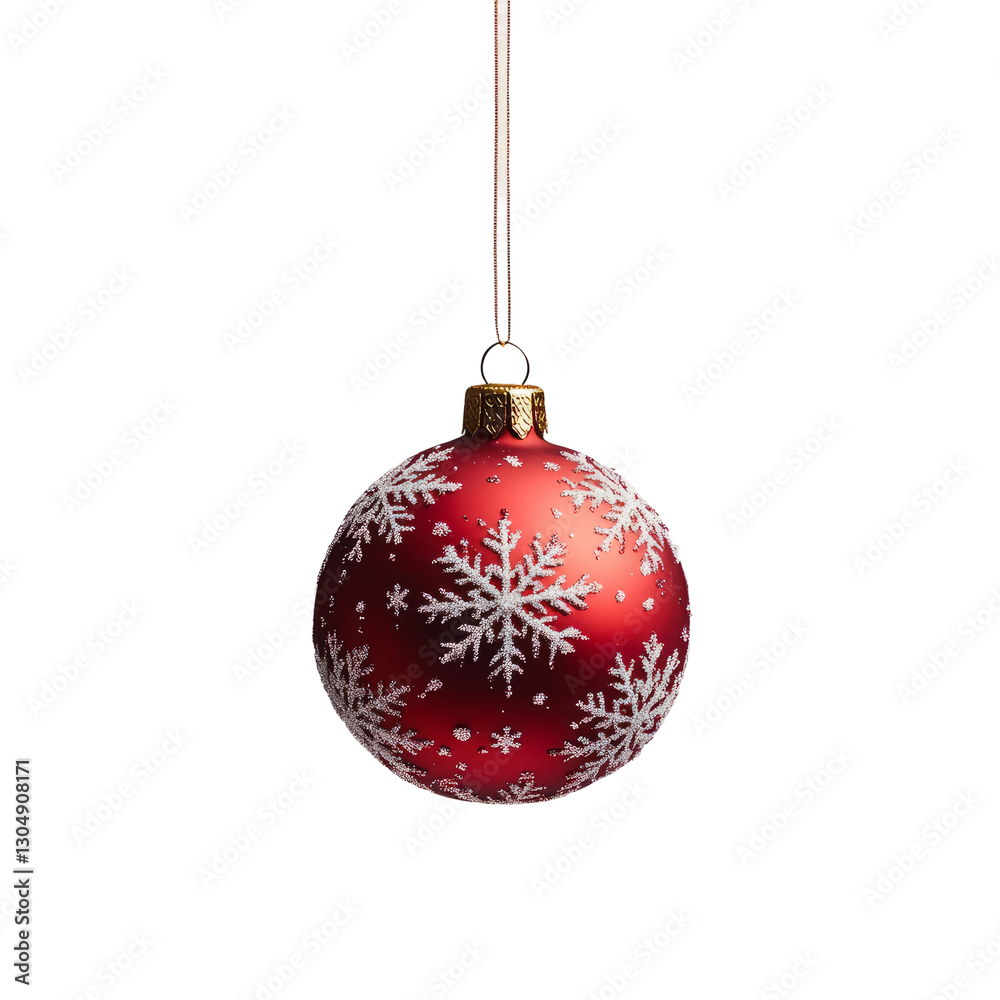 a red christmas ball with decorate snowflake, white background a red christmas ball with decorate snowflake, white background