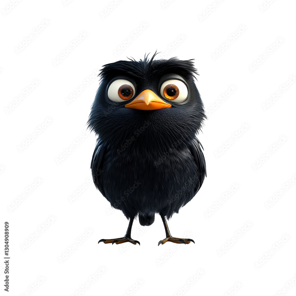 Fototapeta premium Adorable 3D Render of a Black Bird Character with Orange Beak