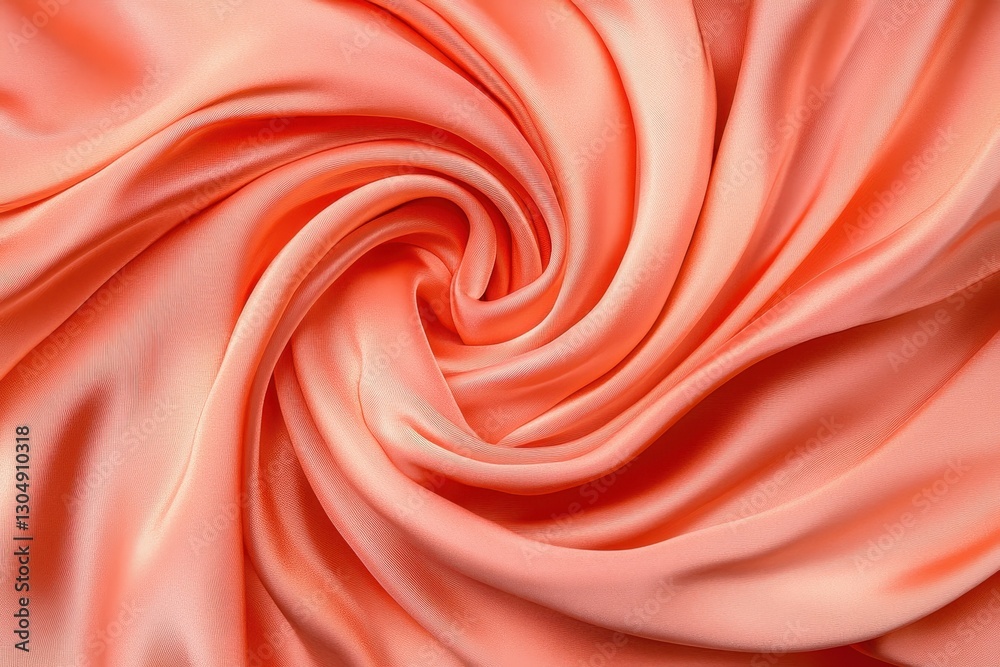 Obraz premium Soft coral silk fabric swirling elegantly, showcasing delicate texture and vibrant hue