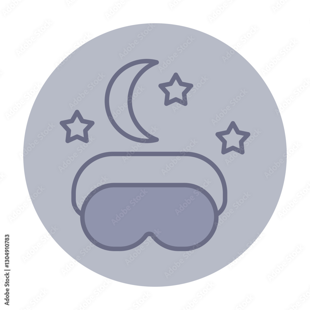 Obraz premium Simple line icon of health and wellness with sleep mask surrounded by crescent moon and stars. Relaxation and restful sleep at night concept