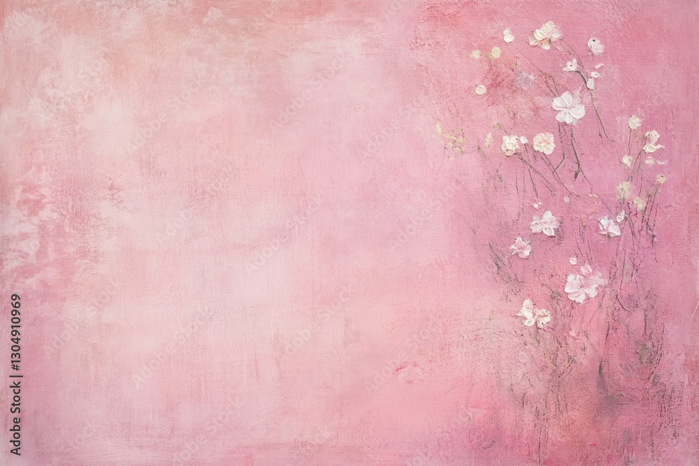 Fototapeta premium Pink textured background with delicate white flowers.