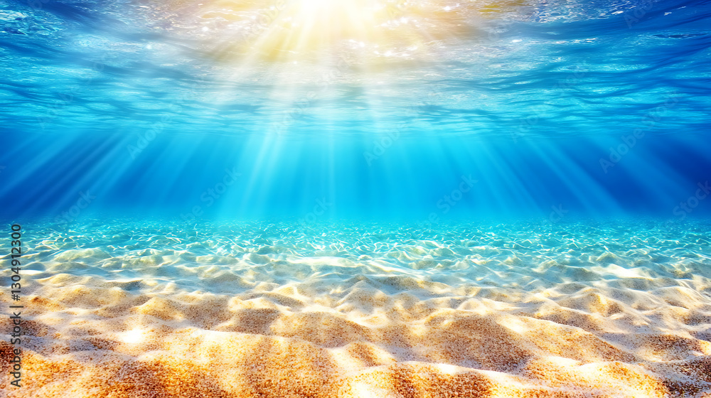 Fototapeta premium Dynamic water splash, bubbles, ripples, underwater light rays and tranquil ocean views