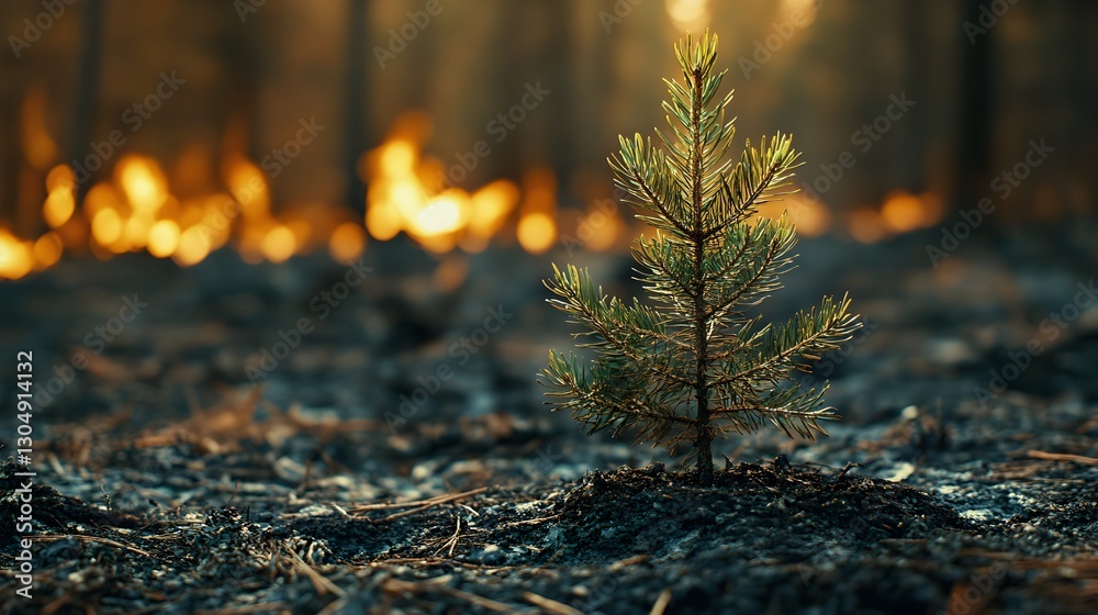 Striking small pine tree nestled in ground amidst natural forest environment Striking small pine tree nestled in ground amidst natural forest environment