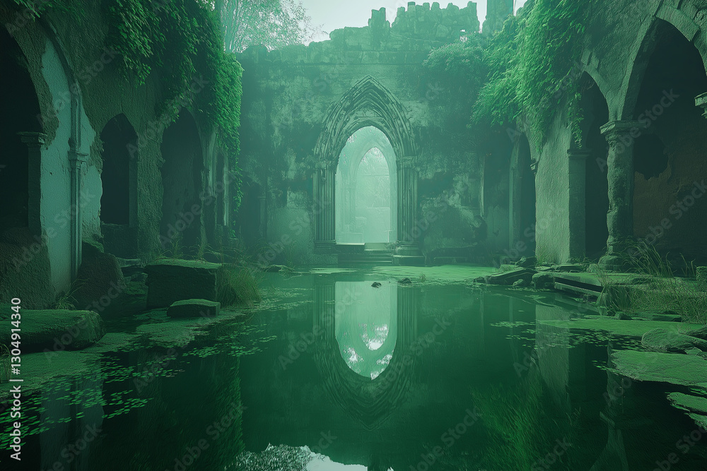 Ancient Emerald City in Misty Waters – Crumbling Ruins, Glowing Vines, and Ethereal Spirits Whispering Forgotten Secrets