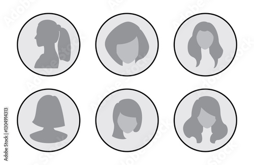 Avatar profile picture on a light gray background. Anonymous person icon. Collection of female anonymous profile icons. Symbol of a nameless woman. An unknown person. Incognito icon. EPS 10. Vector il