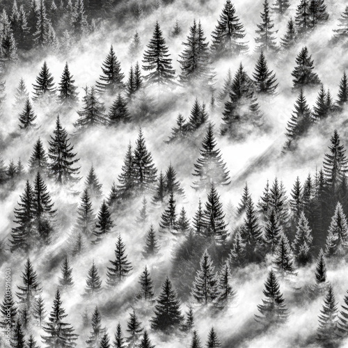 Wallpaper Mural A vibrant colors background featuring a misty forest scene in colorful, with tall trees shrouded in fog creating a mysterious and atmospheric visual effect 05 Torontodigital.ca