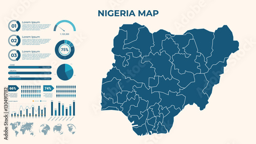Infographic Map of Nigeria. Vector Map of a global map in the form of regions of Nigeria. Vector Illustration
