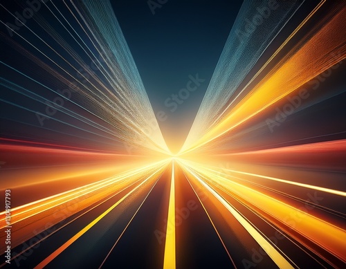a blurry image of a highway with a bright yellow light in the middle