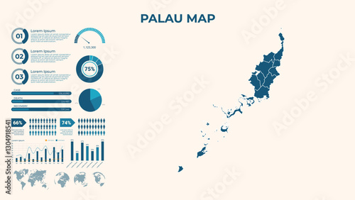Infographic Map of Palau. Vector Map of a global map in the form of regions of Palau. Vector Illustration