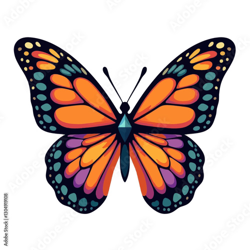 Stylized Monarch butterfly with teal and purple accents