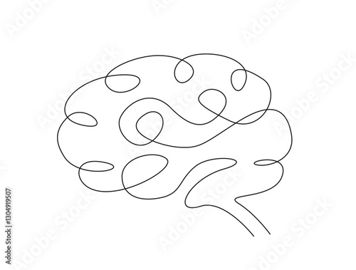 Continuous one line drawing of human brain organ. Brain for  psychology, idea and intelligence concept in single line draw illustration. Editable stroke.
