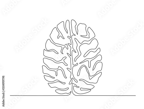 Continuous one line drawing of human brain organ. Brain for  psychology, idea and intelligence concept in single line draw illustration. Editable stroke.