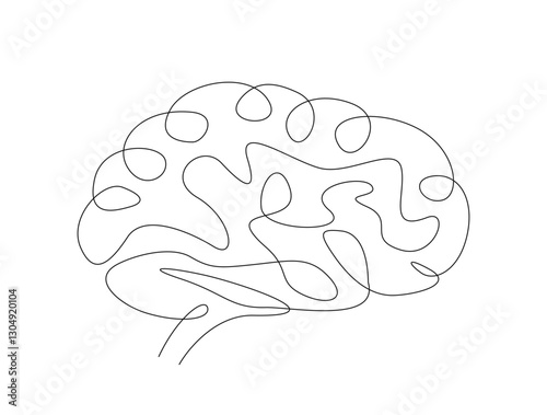 Continuous one line drawing of human brain organ. Brain for  psychology, idea and intelligence concept in single line draw illustration. Editable stroke.