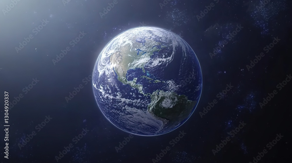 Obraz premium Futuristic Digital Globe, Blue Hologram Earth, Glowing Connection Lines, Network Orbits, Technological Concept, Global Communication, Data Visualization, Sci-Fi Atmosphere, Floating Sphere, 
