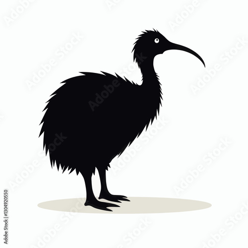 Silhouette of Kiwi Bird with Long Beak
