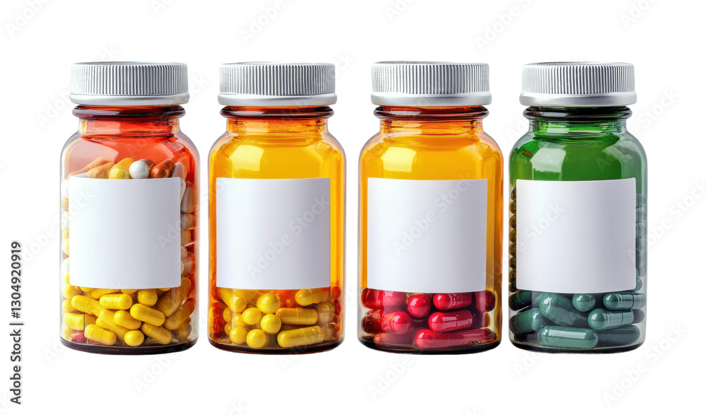 Pill bottles display pharmacy product health isolated on transparent background png