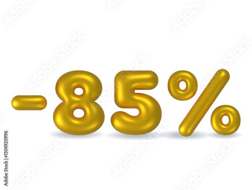 Gold sale -85%, gold percentage discount sign, sale banner template, special offer -85% off discount tag. gold sale symbol, gold sticker, advertising.