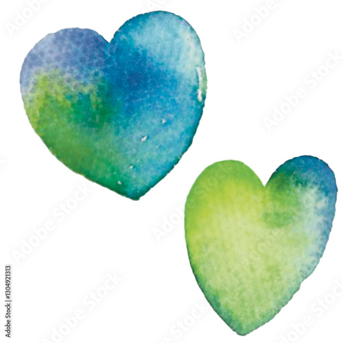 watercolor heart on the green background