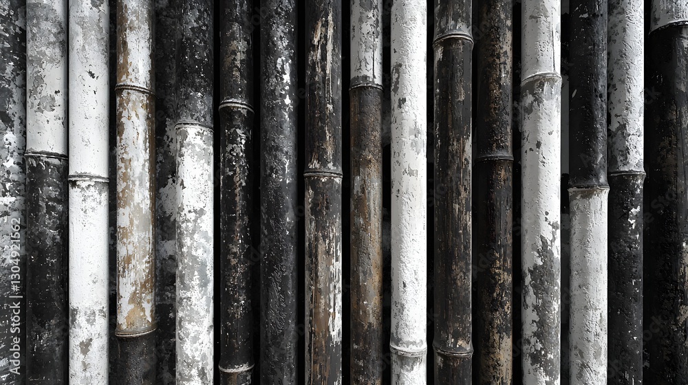 Textured Bamboo Wall with Contrasting Black and White Elements in a Natural Pattern Textured Bamboo Wall with Contrasting Black and White Elements in a Natural Pattern