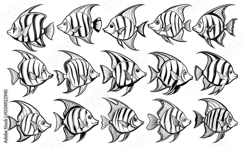 Angelfish Fish Coloring Page for Adults, Intricate Line Art for Relaxation and Stress Relief, Ideal for Adult Coloring Books or Printable Art Therapy, High-Quality Detailed Illustration.