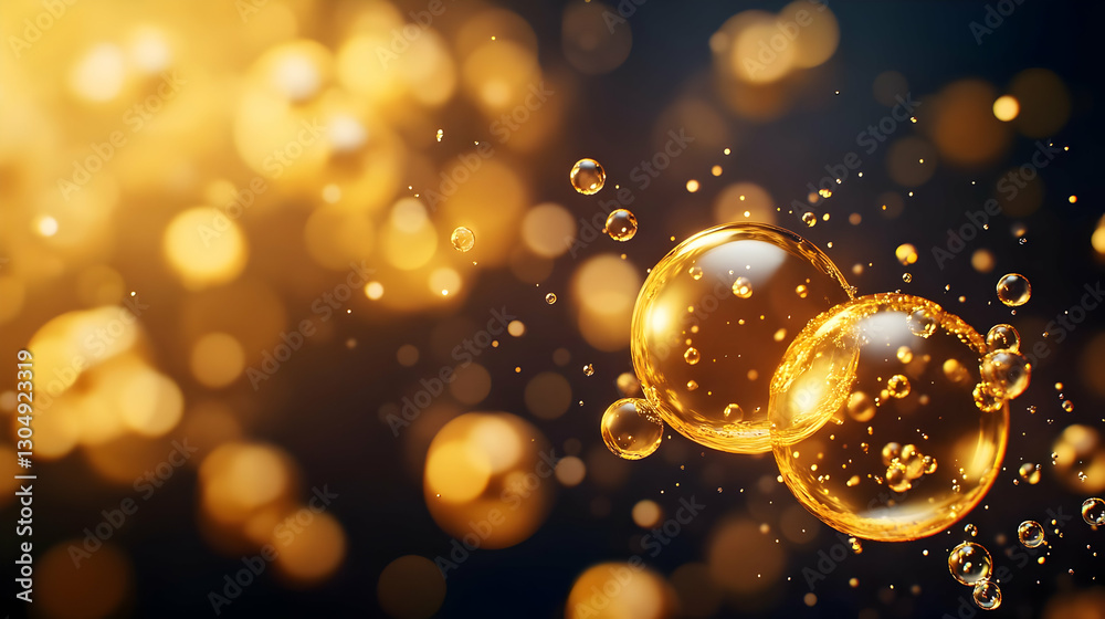Close-up of golden bubbles rising, creating an elegant and sparkling effect against a dark background, perfect for beverage themes. Close-up of golden bubbles rising, creating an elegant and sparkling effect against a dark background, perfect for beverage themes.