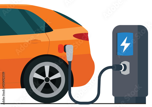 Electric Car Plugged into the Charging Station stock illustration
