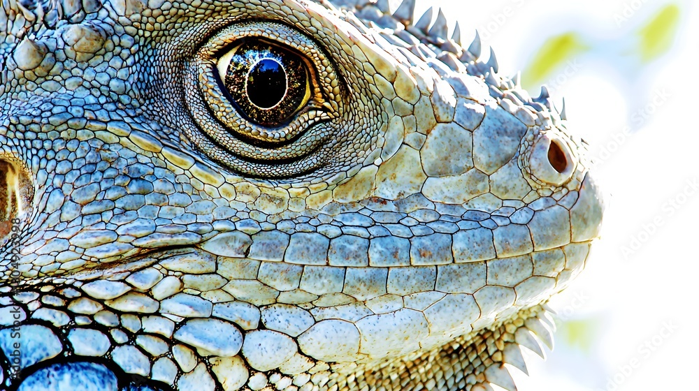 Fototapeta premium Closeup Profile of a Colorful Lizard with Intricate Scales and Intense Eye in Natural Habitat