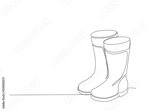 Continuous one line drawing of Farmer rubber boots. Rubber boots single line draw illustration. Editable stroke.