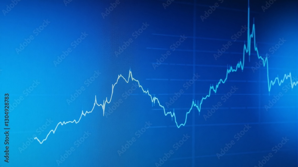 Blue financial trend line graph representing data fluctuations in a clean digital design Blue financial trend line graph representing data fluctuations in a clean digital design