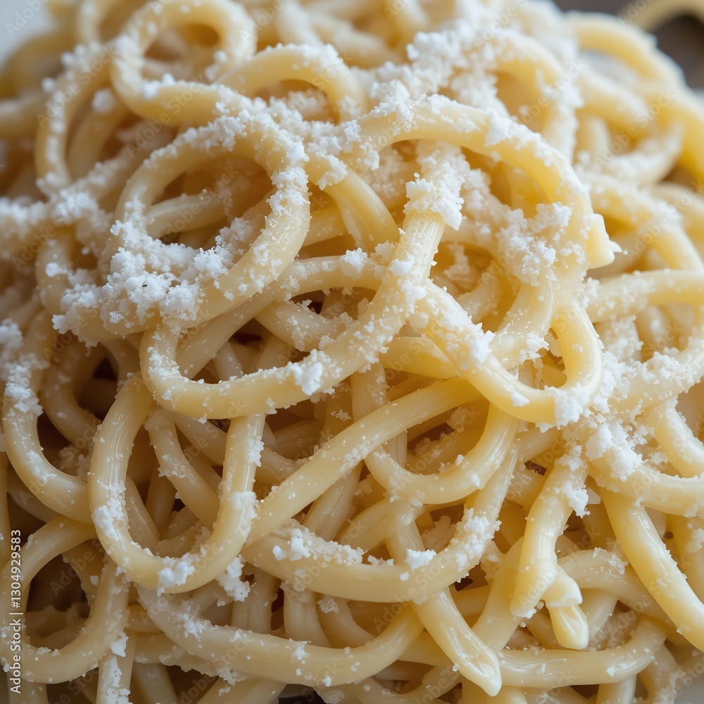 A rich and creamy Alfredo pasta with fettuccine noodles, parmesan cheese, and a touch of garlic
