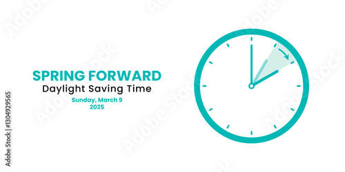 Daylight Saving Time Begins. The clock turns one hour on March 9, 2025. Spring forward concept banner. Vector illustration