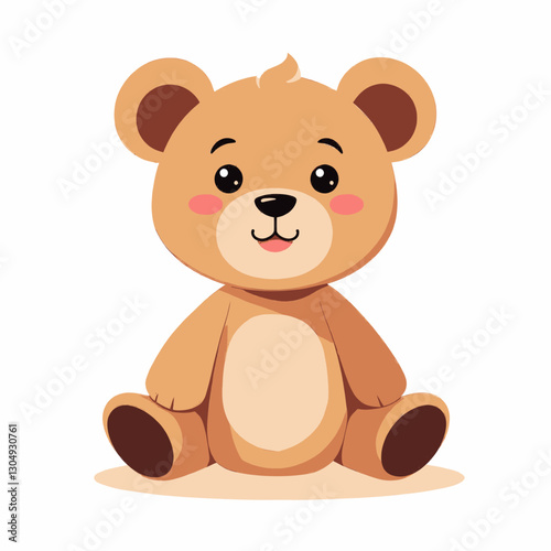 Cute cartoon tan teddy bear sitting upright