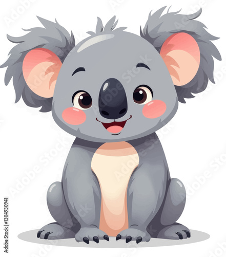 Cute cartoon koala with big eyes and pink cheeks